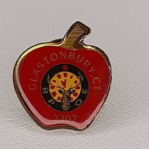BPOE Elks Club 2202 Glastonbury CT Apple Lapel Tack Pin red gold-tone